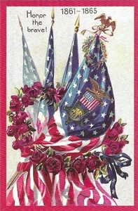 Vintage Patriotische Postkarte RETRO Antik NEU NACHDRUCK Ehre Mutiger Bürgerkrieg - Bild 1 von 2