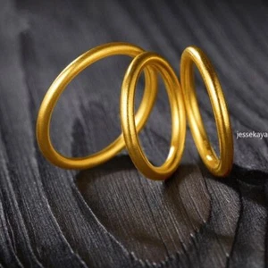 1pcs Pure 24K Yellow Gold 999 Rings Men Women Band Charm Circle US Size 4-9 - Picture 1 of 12