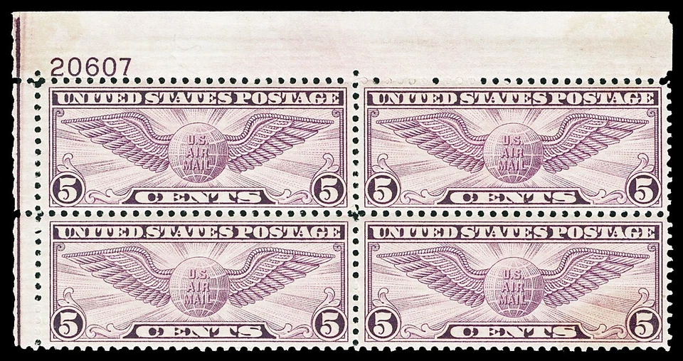 Scott C16 1931 5c Globe Airmail Plate Block of 4 Mint F-VF NH Cat $95 - Image 1 of 1