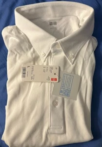 Uniqlo Airism weißes Mesh Piqué Button-Down-Kragen Polo-Shirt Large neu mit Etikett - Bild 1 von 4