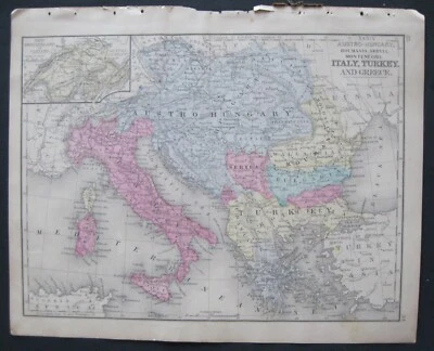1888 Mitchell Map Austro-Hungary,Balkan States,Turkey, Italy,Greece &Switzerland - Image 1 of 4