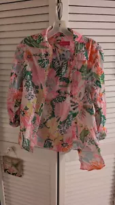 Lilly Pulitzer Button Down Collared Shirt Pink Tropical Flowers Extra Small - Picture 1 of 6