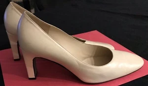 Designer Genny Women's Peach Leather Dress Pumps High Heel Shoes 37 - Picture 1 of 12