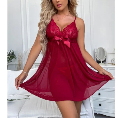 Sexy lencería para mujer talla grande con tanga Babydoll Prendas para dormir Prendas para dormir Vestido de encaje Foto 1 de 4