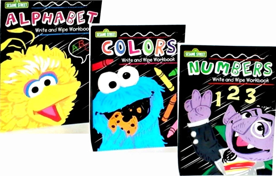 ABC, COLORS, NUMBERS, SESAME STREET WRITE and WIPE WORKBOOKS Set-3 Pre-K NEW! - Image 1 of 4