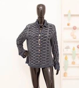 ELISA CAVALETTI Shirt Blue Embroidered Asymmetric Hem L - Picture 1 of 7