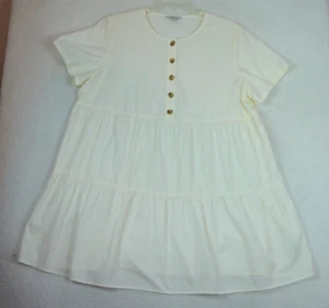 MADEWELL Women's Ivory Short-Sleeve Tiered Mini Dress Size XXL Cottage Core - Picture 1 of 12