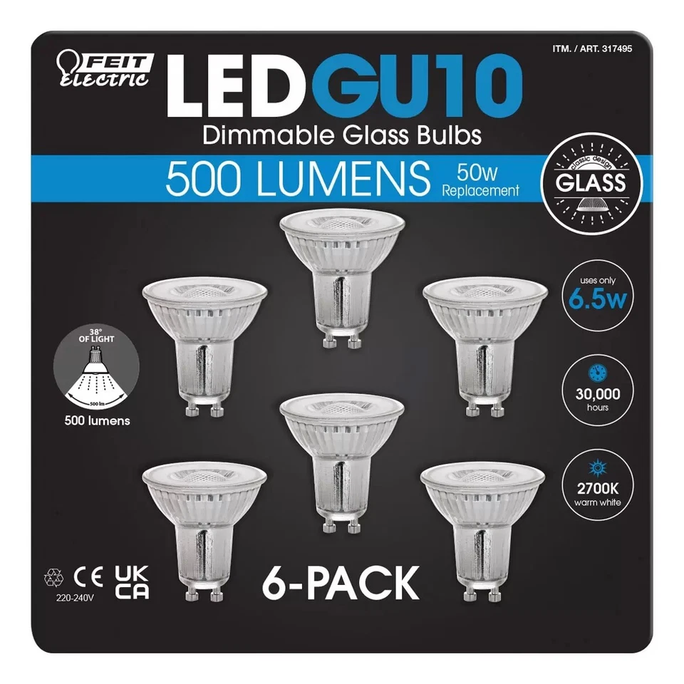 Feit Electric 6 Pack LED Bulb's GU10 50W Replacement Dimmable - Image 1 of 1