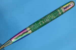 Sierra Ballpoint Pen in Gold and Prism with Green Computer Circuit Board - Picture 1 of 9