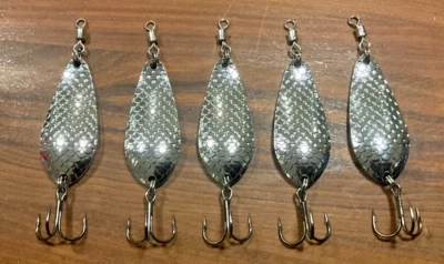 Five (5) Silver Fishing Casting Pike Walleye Bass Spoons .8 Ounces 2.6 Inches - Image 1 of 3