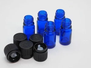 Botellas vacías 5 ml vidrio azul con inserto de goteo botella todoterreno juego de 5 DIN18 - Imagen 1 de 2