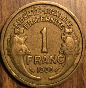 1933 FRANCE 1 FRANC COIN - Picture 1 of 2