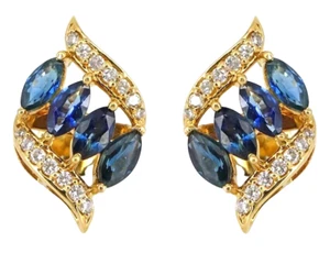 0.70ct natural round diamond sapphire 14k yellow gold wedding stud earrings - Picture 1 of 4
