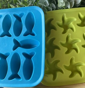 Set of 2 Ikea Ice Tray Flexible Rubber Cube FISH and Star Shape - Picture 1 of 10