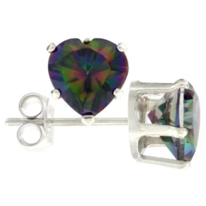 Sterling Silver CZ Stud Earrings 6mm Heart CZ'S New - Picture 1 of 9