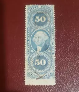 US Used IRS Stamp-Scott #R54c Washington 50c Blue Conveyance Hand Cancel 4/14/67 - Picture 1 of 1