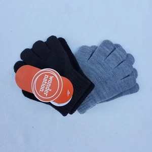Wonder Nation Kids Children Gloves Black Gray One Size - 2 Pairs - Picture 1 of 2