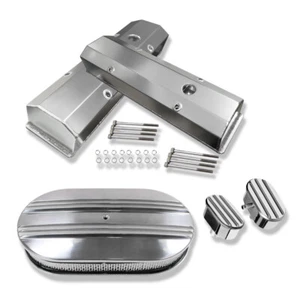 Tall Valve Covers& 15" Finned Air Cleaner& Breather For Chevy SBC 58-86 283 400 - Foto 1 di 9