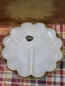 Lovely Milk White Hocking White Glass Divided Relish Tray /Gold Accent - Picture 1 of 10