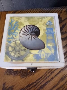 Posavasos de azulejos con diseños de paisajes marinos en caja juego de 4 - Imagen 1 de 9