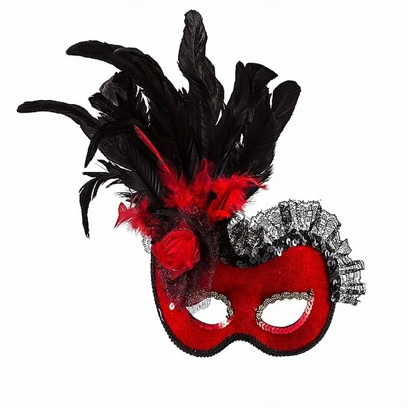 Estuche de 6 NUEVO Disfraz Mascarada Máscara Máscaras Rojo Negro Lentejuelas Encaje Plumas Foto 1 de 1