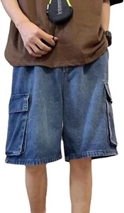 Mens Baggy Denim Shorts Y2K Streetwear Loose Fit Cargo Pocket Jean Jorts Summer - Picture 1 of 11