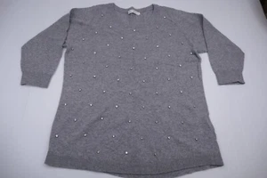 Sportscraft Embellished diamante Jumper Grey Sz XL Wool Cashmere Blend 3/4 sleev - Picture 1 of 20