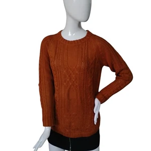 Pink Rose Cable Knit Sweater Size Small Brown Pullover Crewneck Long Sleeve - Picture 1 of 8