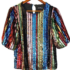 Vici On Twelfth gestreiftes Pailletten Top GR L Glitzer Regenbogen Urlaub Party Cocktail - Bild 1 von 9
