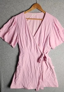Tussah Wrap Dress Size AU 16 US 12 Also Fit AU 14 Pink Dress Linen Blend - Picture 1 of 8