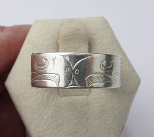 Alter signierter Haida 1. Nation Sterling Ring Band Gr. 13 getragen Adlergesicht ABC Vintage - Bild 1 von 9