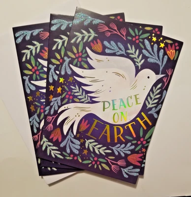 Peace On Earth Christmas Greeting Cards Set of 3 Peace & Happiness Sparkle - Image 1 of 4
