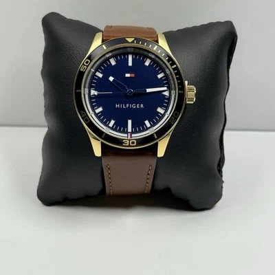 Tommy Hilfiger 1791818 Men's Brown Leather Strap Blue Dial Watch - Image 1 of 4
