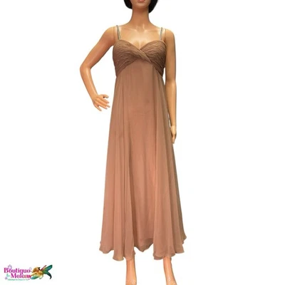 Vestido de Noche Formal Hecho a Mano Tostado Tafetán Forrado Estrás Correa de Espagueti Talla 6 Foto 1 de 4