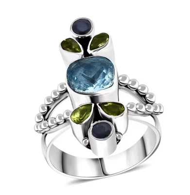 Sajen Silver Sky Blue Topaz & Multi Gemstone 3.75 ctw Ring Sterling Silver Sz10 - Image 1 of 4