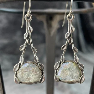 Passage to Israel Sterling Silver Earrings Leaf Dangle Stone - Picture 1 of 14