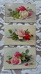 Set of 3 Catherine Klein Rose Bouquets  Antique Postcards - Picture 1 of 2
