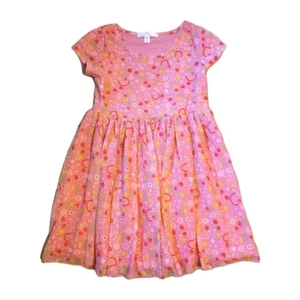 Nannette Short Sleeve Dress Gathered Fushia Pink Size 5T Flowers & Rainbows - Picture 1 of 11