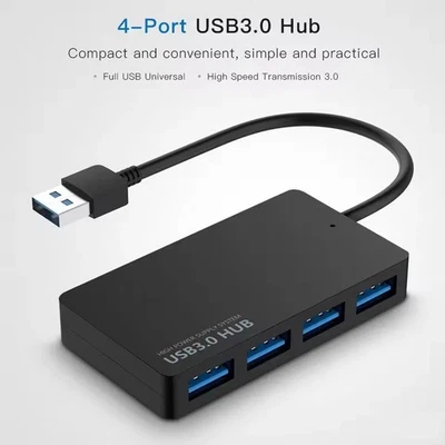 USB 4 PORT HUB 3.0 BLACK HIGH SPEED MULTI SPLITTER ADAPTER DESKTOP FOR PC LAPTOP - Image 1 of 4