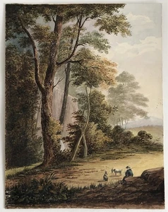 Antique Watercolour Painting rural scene farmer & goats English School - Picture 1 of 4
