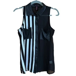 Material Girl Women's Black White Striped Sheer Sleeveless Blouse Sz S ~NWT~ - Picture 1 of 6