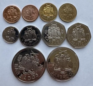 10PC BARBADOS PROOF COIN LOT CENT 5 CENTS 10 CENTS 25 CENTS DOLLAR 2 DOLLARS UNC - Picture 1 of 2