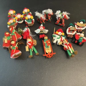 20 Vtg Mini Felt Pipe Cleaner Christmas Tree Ornaments Elf Snowman Pixie Horse - Picture 1 of 14