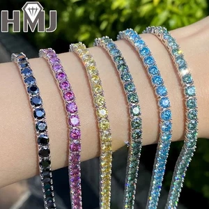 3/4/5/6.5mm Full Moisssanite Tennis Chain Bracelet S925 Sterling Silver Jewelry - Picture 1 of 22