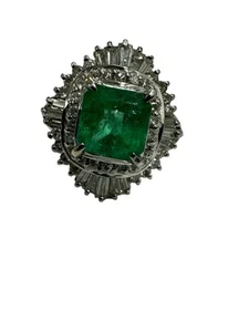Vintage 2.50 ctw Natural Colombian Emerald & Diamonds Ballerina Ring Platinum - Picture 1 of 6