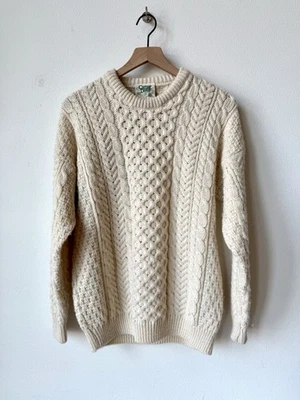 Suéter Carraig Donn Para Hombre Mediano Crema Aran Cable Tejido Pescador Lana Irlanda Foto 1 de 3