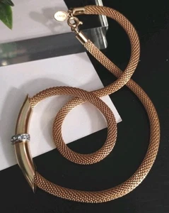 Vtg AVON Gold Tone Mesh w/Rhinestone Slide Pendant 14" Choker Chain Necklace! - Foto 1 di 6