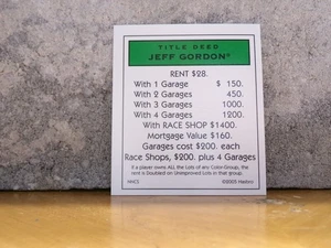 TARJETA DE TÍTULO DE LA SERIE MONOPOLY NASCAR NEXTEL CUP VERDE JEFF GORDON - Imagen 1 de 2