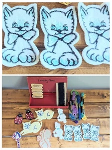 Vintage Lot 50s 60s Sew On Patches Appliques Cat Kitten Bear Bug Misc Sewing Kit - Picture 1 of 10