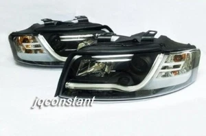 RHD NEON TUBE LED BAR HEAD LIGHTS HAROGEN BLACK For AUDI A4 2001-2004 8E B6 - Picture 1 of 3